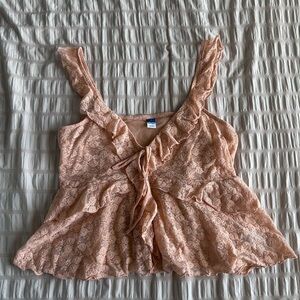 Old Navy Peach Lace Ruffle Baby Doll Tank Top (L)